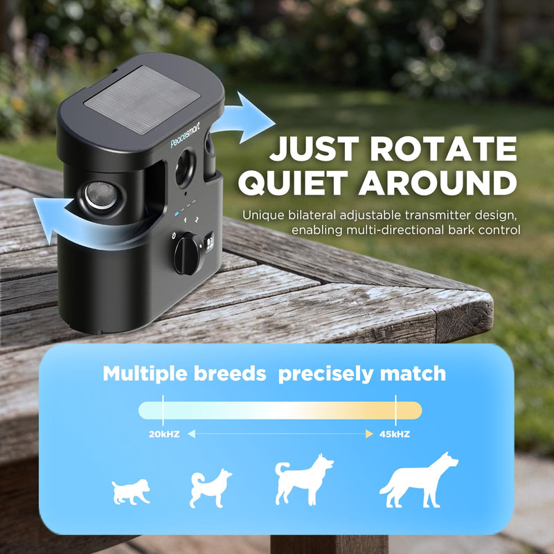 Solar Anti Barking Device for Dogs, Ultrasonic Dog Bark Deterrent with APP, IPX4 Waterproof, Dual Speakers, Adjustable Outdoor Bark Deterrent Device