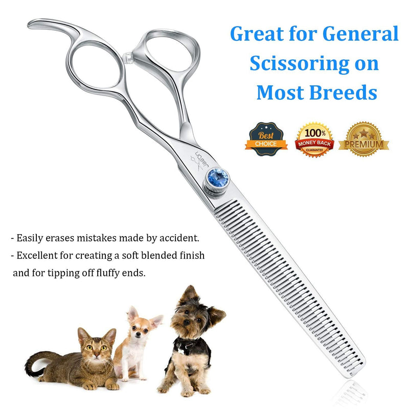 JASON 7" 50 Teeth Thinning Dog Grooming Blending Scissor, Ergonomic Pet Grooming Thinner Blender Shears Cat Trimming Texturizing Kit with Offset Handle and a Jewelled Screw, 30% Thinning Rate 7.0" - PawsPlanet Australia