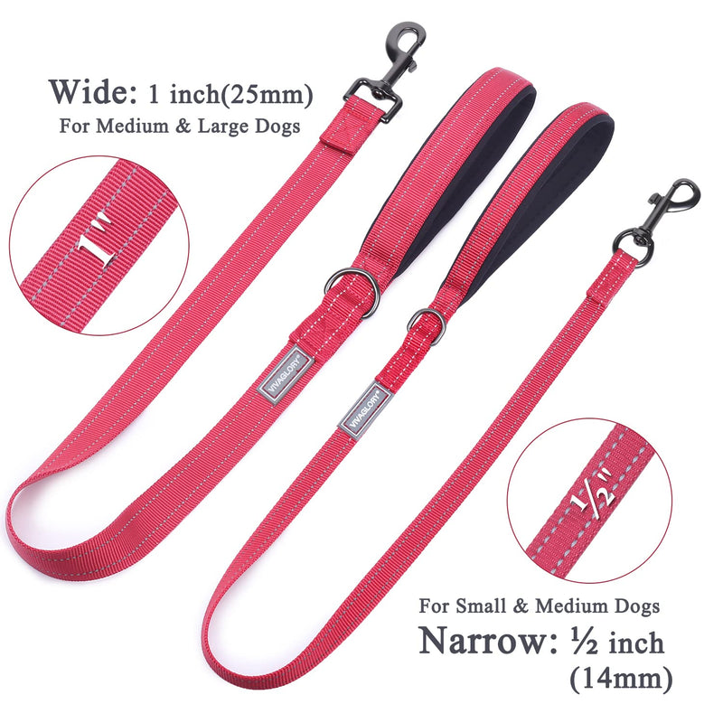 VIVAGLORY Dailyx Dog Leash, Puppy Leash for Training & Walking with Soft Padded Handle, Heavy Duty & Double Layer Nylon for Pet Puppy, 4ft x 1/2in, Red 4 ft. x 1/2 in. (0~25 lbs.) - PawsPlanet Australia