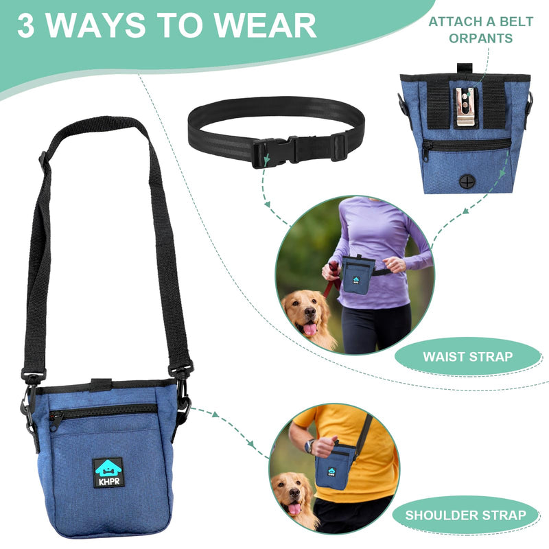 Dog Treat Pouch Magnetic Closure with Training Clicker，Hands-Free Design to Prevent Spills，Built in Poop Bag Dispenser，3 Ways To Wear，Metal Clip Waist Belt and Fanny Pack for Pet Walking（Blue） Blue - PawsPlanet Australia