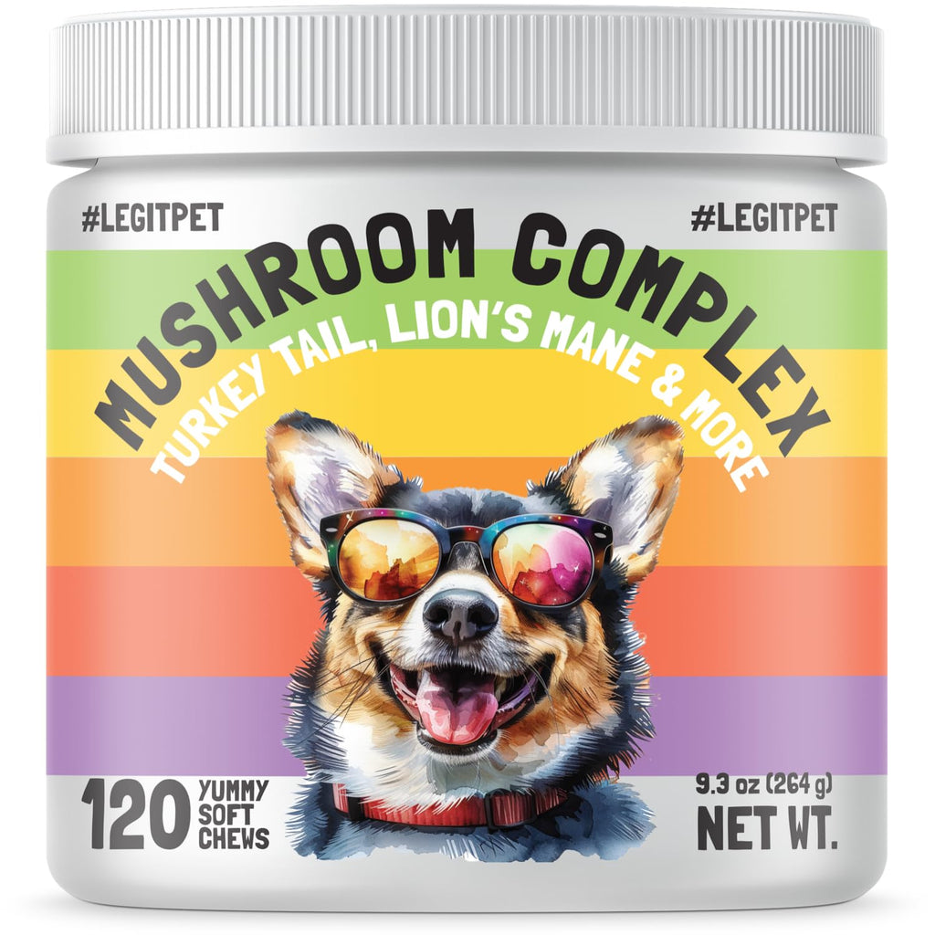 Mushroom Complex Treats for Dogs with Reishi Shiitake and Turkey Tail Mushrooms for Cognition and Immune Boosting Supports Digestive Health and Reduces Inflammation DHA EPA Turmeric Kelp 120 Chews