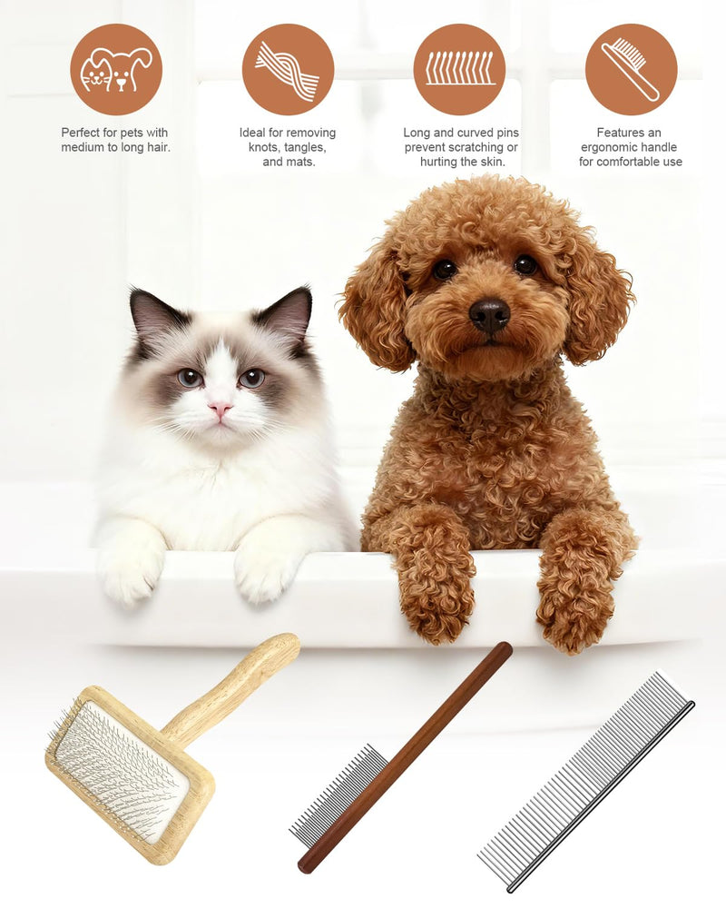Dog Slicker Brush for Grooming & Shedding， Puppy Brush for Short or Medium-Haired Dogs with an Air-Cushion Design and Coated Tips, Suitable for Removing Loose Hair, Tangles, and Knots.