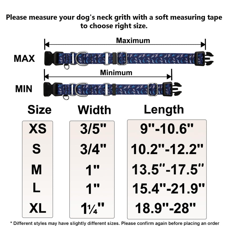 Martingale Collar for Dogs with Buckle Shark Dog Collar Adjustable Soft Nylon Boy Dog Collars for Large Dogs, Deep Blue Shark - PawsPlanet Australia