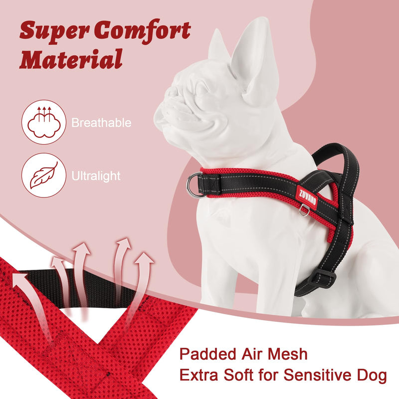 No Choke Dog Harness Medium Sized Dog - No Pull Soft Padded Breathable Mesh Lightweight Harness with Handle, Front Clip Reflective Vest Harness with Quick Release Lockable Buckle, Black/Red, M - PawsPlanet Australia
