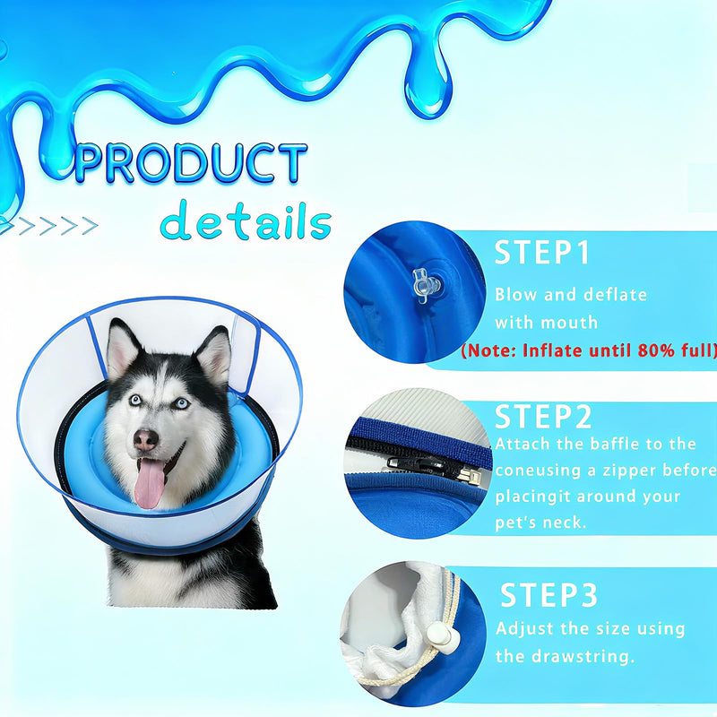 2-in-1 Soft Inflatable Dog Cone Collar Alternative with Enhanced Anti-Licking Guard Shield, Dog Collar After Surgery, Adjustable Recovery Cones for Large Medium Small Dogs and Cats(Blue, M+) Blue M+(Neck Girth:12"-15")