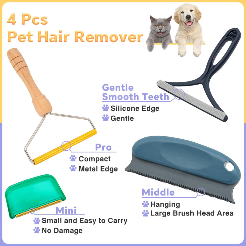 4 Pack Pet Hair Removal Tool, Cleaner Pro Pet Hair Remover for Cat and Dog, Reusable Carpet Scraper Lint Remover, Lint Shaver for Couch, Carpet, Clothing, Bedding, Car, Furniture, Pet Towers 4 Packs - PawsPlanet Australia