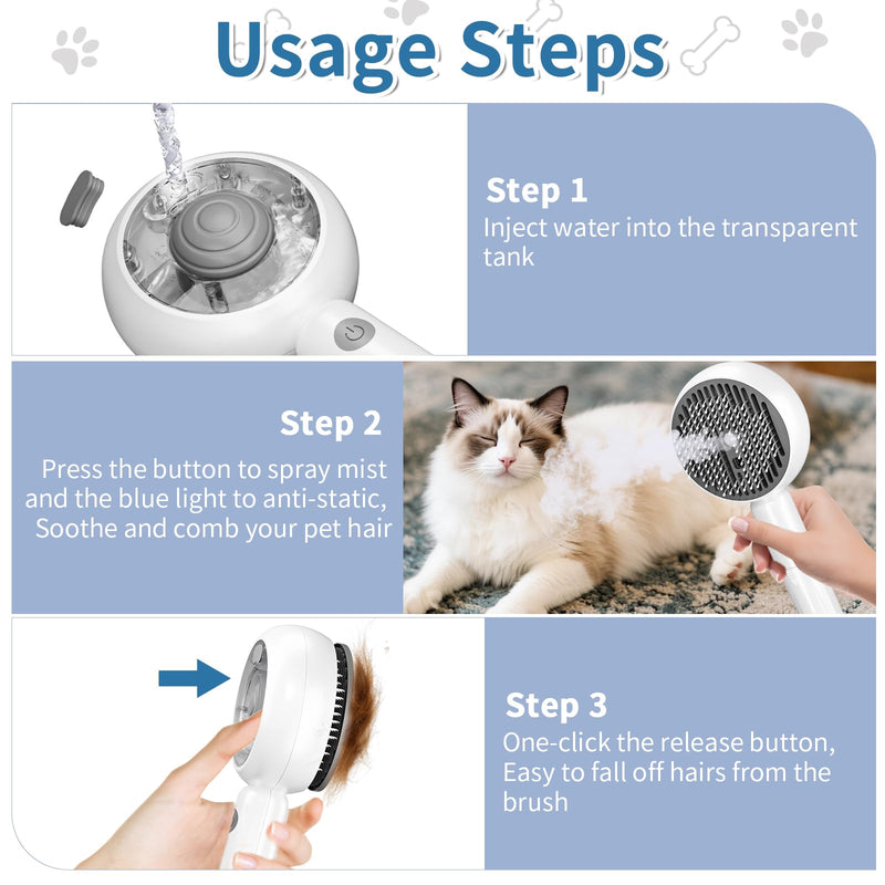 Cat Brush 2 PCS 5 In 1 for Indoor Cat Dog Pet Fur Remover Tool for Shedding & Grooming Anti-Static Spray Hair Removal Comb with Release Button Long Short Hair Pet Dog Supplies-White&Brown - PawsPlanet Australia