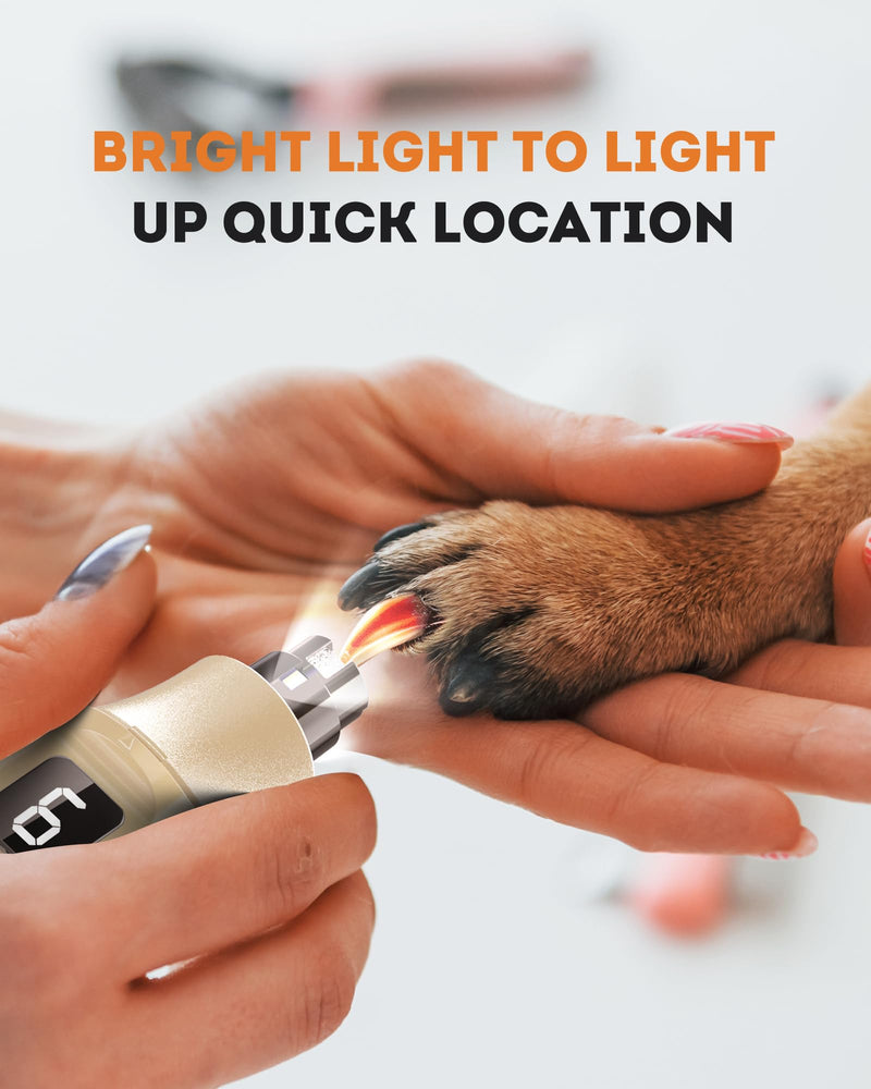 YABIFE 7-Speed Pet Nail Grinder with Light – Heavy Duty, Whisper Quiet Nail Trimmer for Dogs, Cats, Birds & Small Animals – Single-Handed Operation Beige - PawsPlanet Australia