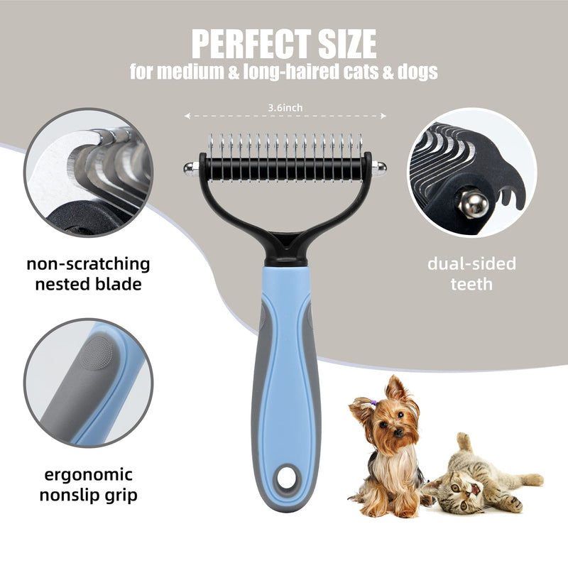 Pet Grooming Brush - Deshedding Brush, Double Sided Shedding and Dematting Undercoat Rake Comb for Dogs and Cats, Deshedding Tool for Grooming