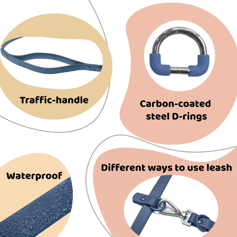 Heavy Duty Hands Free Dog Leash for Medium to Large Dogs for Comfortable Running, Jogging Walking | Dual D-Rings | Soft Padded Traffic Handle | Both Ends 360 Rotating Carabiners (Leash Length 7.7 ft) Navy Dual Side Ring - 7.7 ft - PawsPlanet Australia