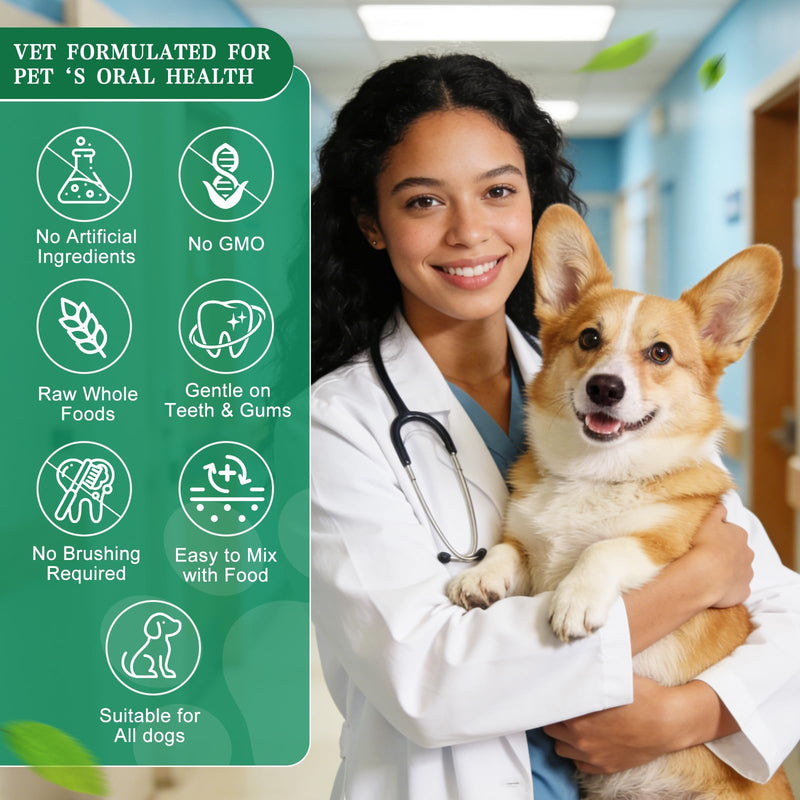 Dog Dental Powder with 750,000,000 CFU Probiotics, Advanced Dog Teeth Cleaning Powder to Reduce Plaque & Tartar, Dental Care for Dogs, Breath Freshener & Teeth Cleaning Made Easy for All Dogs 3.5 Ounce (Pack of 1) - PawsPlanet Australia
