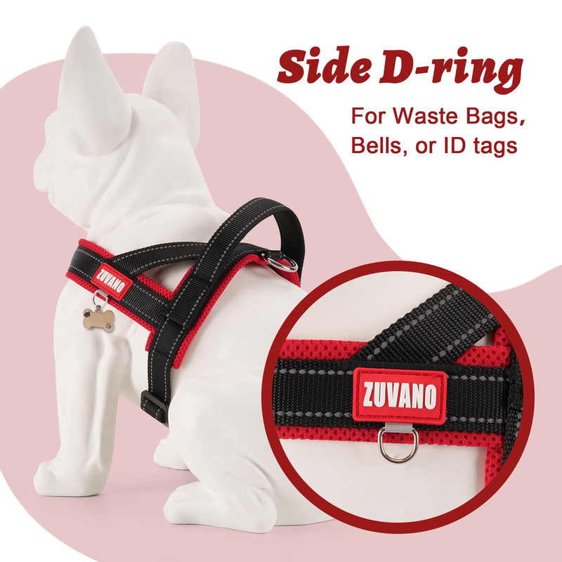 No Choke Dog Harness Medium Sized Dog - No Pull Soft Padded Breathable Mesh Lightweight Harness with Handle, Front Clip Reflective Vest Harness with Quick Release Lockable Buckle, Black/Red, M - PawsPlanet Australia