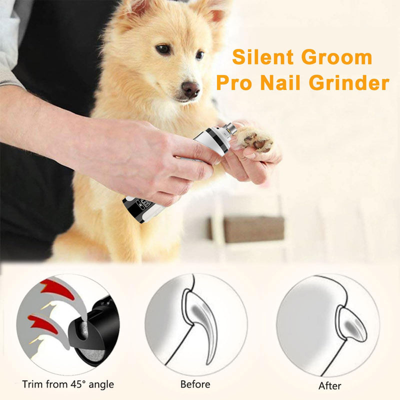 2026 Upgraded Silent Groom Pro Nail Grinder - 3-Speed Cordless Grooming Pro Nail Grinder, Pet Nail Trimmer with 2 LED Light,USB-C Rechargeable & 2 Grinding Wheels for Small Medium Large Dogs and Cats 1pc