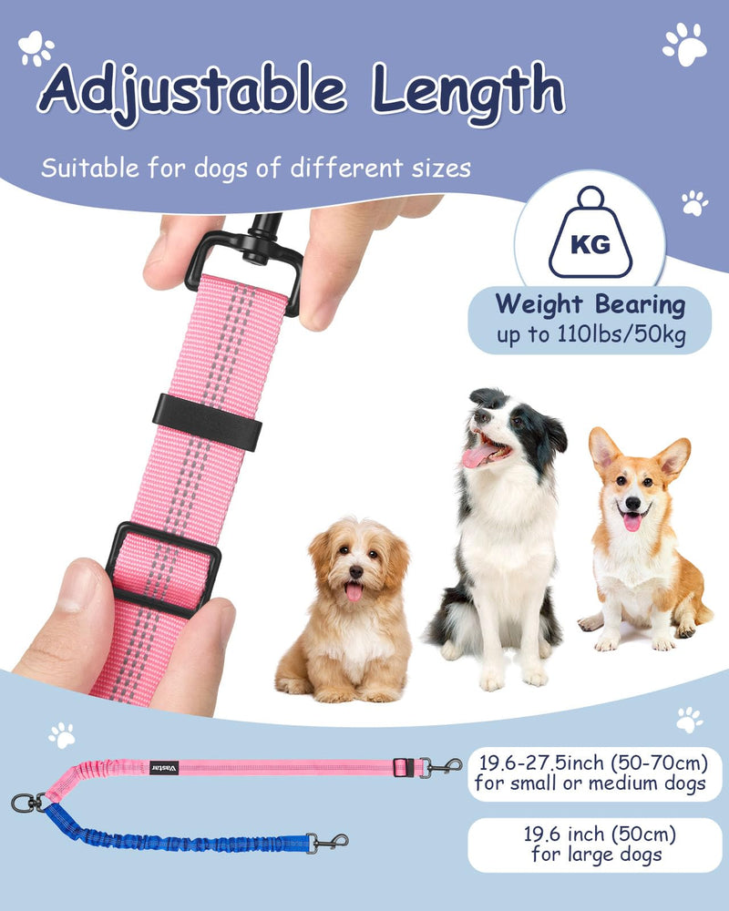 Vastar Pet Double Dog Leash, Tangle Free Bungee Dog Leash Coupler, 360° Swivel Double Dog Walking & Training Leash, Adjustable Strap, Comfortable Shock Absorbing Reflective Bungee Lead for Two Dogs Blue+Pink