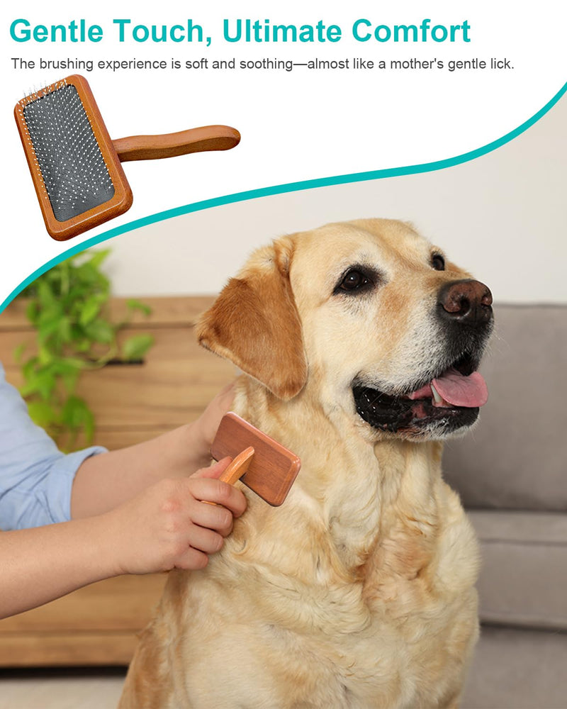 Dog Slicker Brush for Grooming & Shedding， Puppy Brush for Short or Medium-Haired Dogs with an Air-Cushion Design and Coated Tips, Suitable for Removing Loose Hair, Tangles, and Knots.(brown) - PawsPlanet Australia