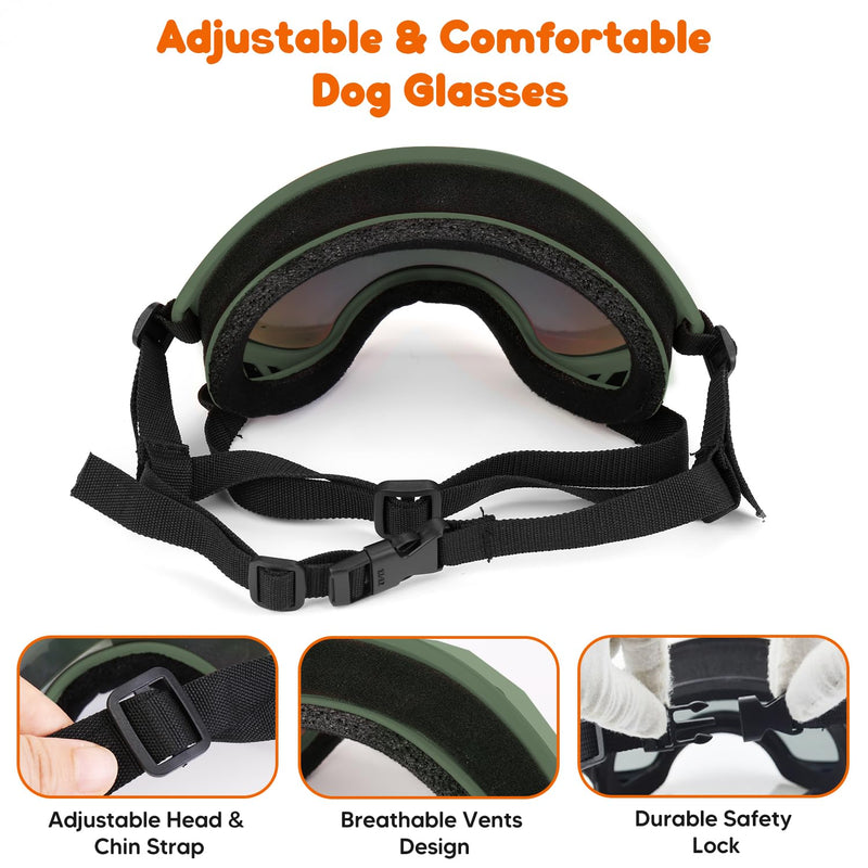 Dog Goggles,UV Protection Dog Sunglasses for Medium-Large Breed,Dogs Eye Protection with Adjustable Strap (Army Green) Army Green