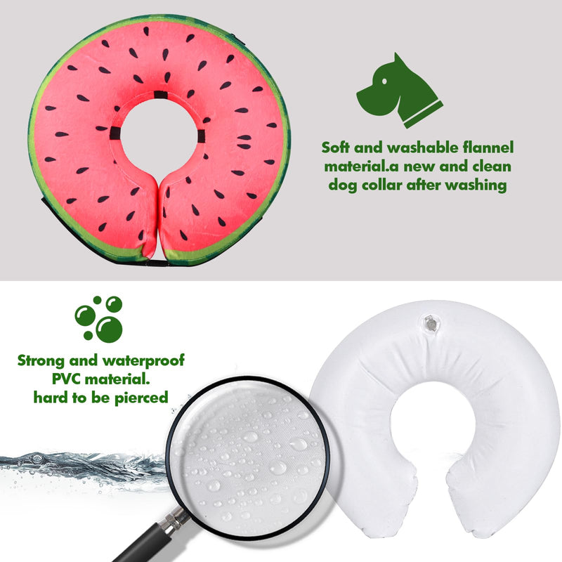 Inflatable Dog Cone Collar for After Surgery, Soft Adjustable Blow up Donut E-Collar for Small Medium Large Dog and Cats Watermelon Large (Neck: 15"-18")