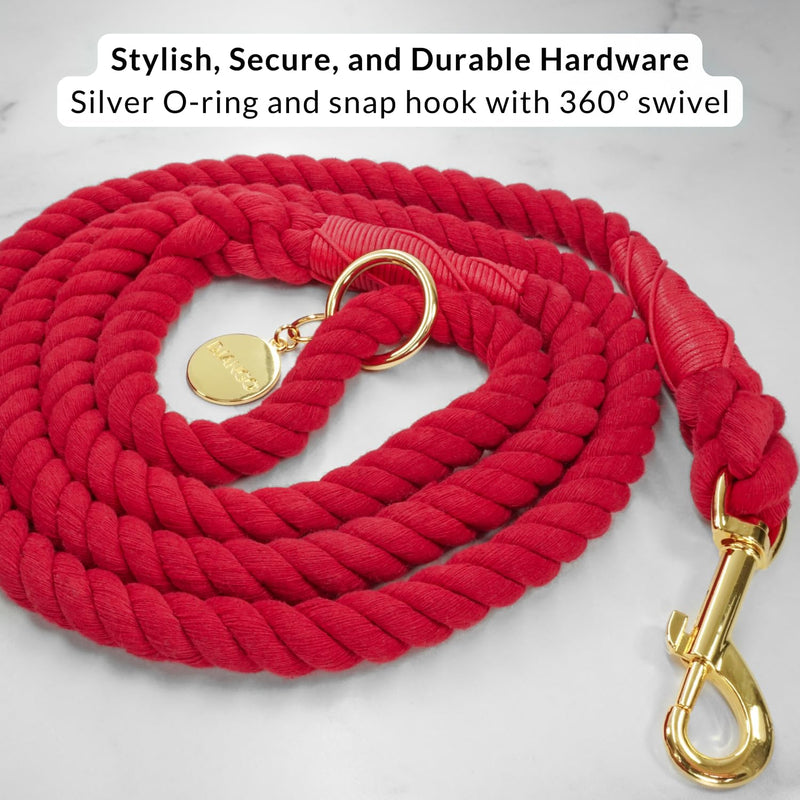 DJANGO Cotton Rope Dog Leash 5ft – Handcrafted Dog Leash and Red Braided Leash for Small, Medium, and Large Dogs – Durable 5 Foot Training Lead with Gold Hardware – Crimson Red - PawsPlanet Australia