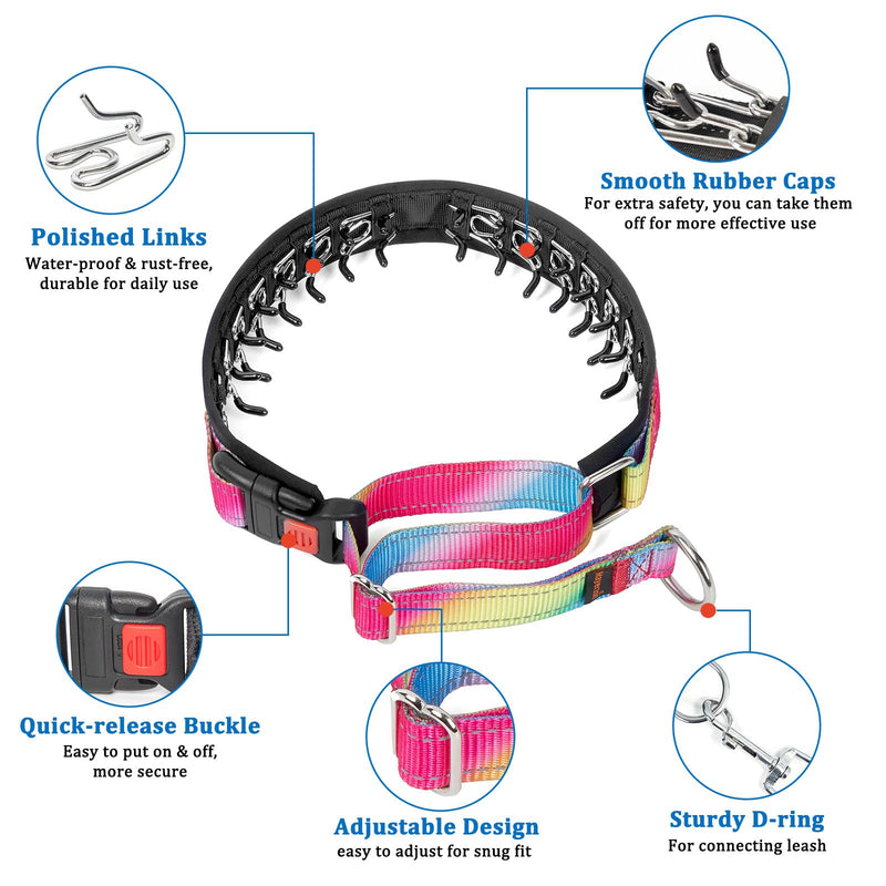 Mayerzon Martingale Prong Collar for Dogs, Patented No Pull Pinch Collar with American Flag and Buckle for Small Medium Large Dogs Training Walking Hunting, Adjustable and Heavy Duty(M, Rainbow) Medium,2.5mm,20-Inch,14.5-18.5"Neck - PawsPlanet Australia