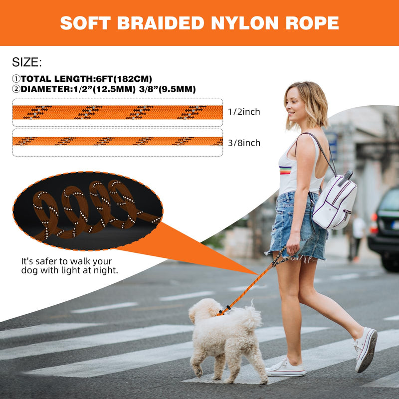lynxking Slip Lead Dog Leash Reflective, Heavy Duty Comfortable Strong Rope for Large Medium Small Dogs No Pull Pet Training (Orange, Small 3/8in x 6ft-Slip Lead) Orange - PawsPlanet Australia