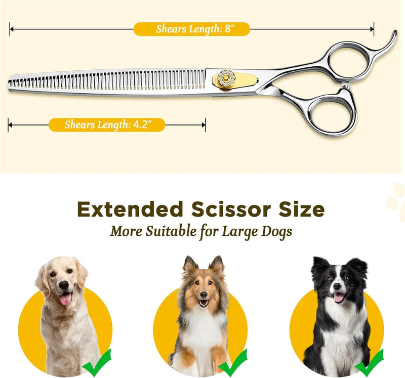 Gimars 8 Inch Sharp 54 Teeth Professional Dog Grooming Scissors Heavy Duty 440C Stainless Steel Ergonomic Pet Grooming Scissor for Dogs, Cats and Other Animals 8 in 54 Teeth Thinning Shear - PawsPlanet Australia