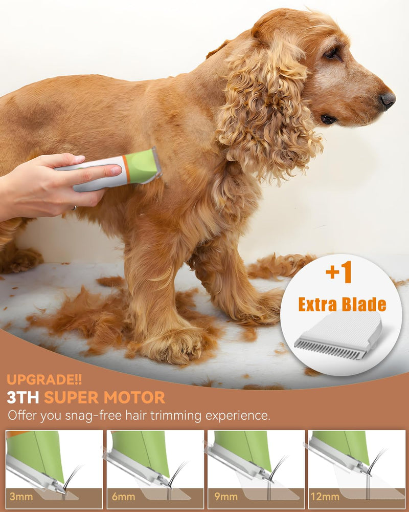 Dog Grooming Kit with Paw Trimmer, All-in-One Low Noise Electric Rechargeable Small Quiet Pet Clippers Foot Dog Hair Shaver with Stainless Steel Scissors and Comb for Dogs at Home (Green) Green