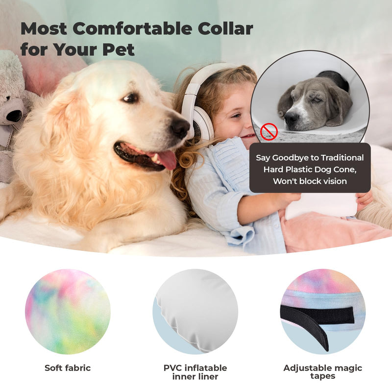 Dog Cone, Uadonile Inflatable Dog Cone Collar for Dogs and Cats, Dog Neck Collar Recovery E-Collar Alternative After Surgery, Elizabethan Collar for Dogs Recovery(Tie-dye Pink Blue, S) - PawsPlanet Australia