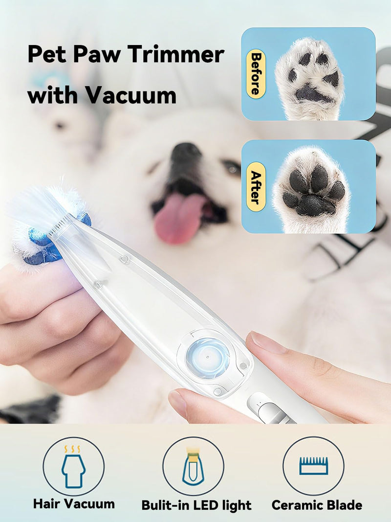 Dog Grooming Clippers Paw Trimmer with Hair Vacuum, LED Light, 9mm Blade, 35dB Low Noise, Rechargeable Clipper, Cordless Hair Trimmer & Dog Grooming Kitfor Paws, Ears, Face, Rump - PawsPlanet Australia