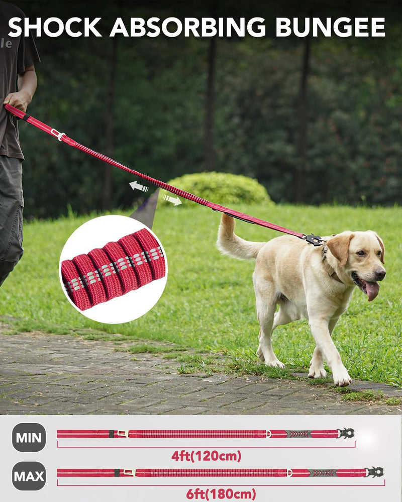 Joytale Tactical Dog Collar(17"-21") and Dog Leash Set, Shock Absorbing Bungee Dog Leash and Adjustable Strong Dog Collar with Handle for Large Dogs(Hotpink, L) - PawsPlanet Australia