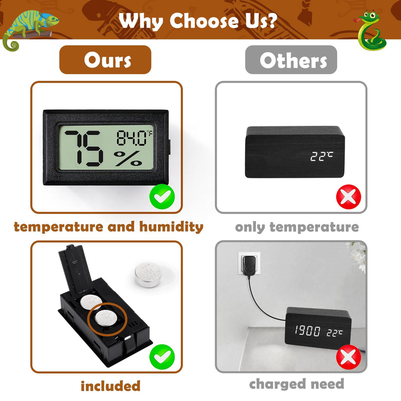 Reptile Thermometer and Humidity Gauge,2PCS Digital Adhesive Reptile Hydrometer Thermomete Tank Accessories,Reptile Terrarium Thermomete Pet Supplies for Snake,Bearded 2PCS - PawsPlanet Australia