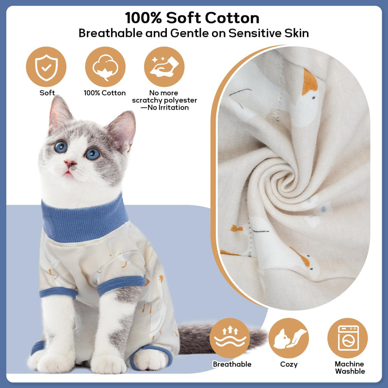 QBLEEV Cat Recovery Suit for Post Surgery, Spay Neuter Suit for Cats, Soft Stretchy Cotton Cat Onesie for Skin Diseases, Anti-Lick Surgical Shirt Pajamas for Abdominal Wound, Kitten Cone Alternative Blue Medium