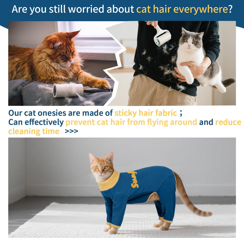 T'CHAQUE Sticky Hair Cat Onesie Pajamas, Soft Long Sleeve Cat Clothes, Anti-Shedding, Surgery Recovery Suit, Wound Protection & Preventing Licking, Kitten Sweaters for Male & Female-M