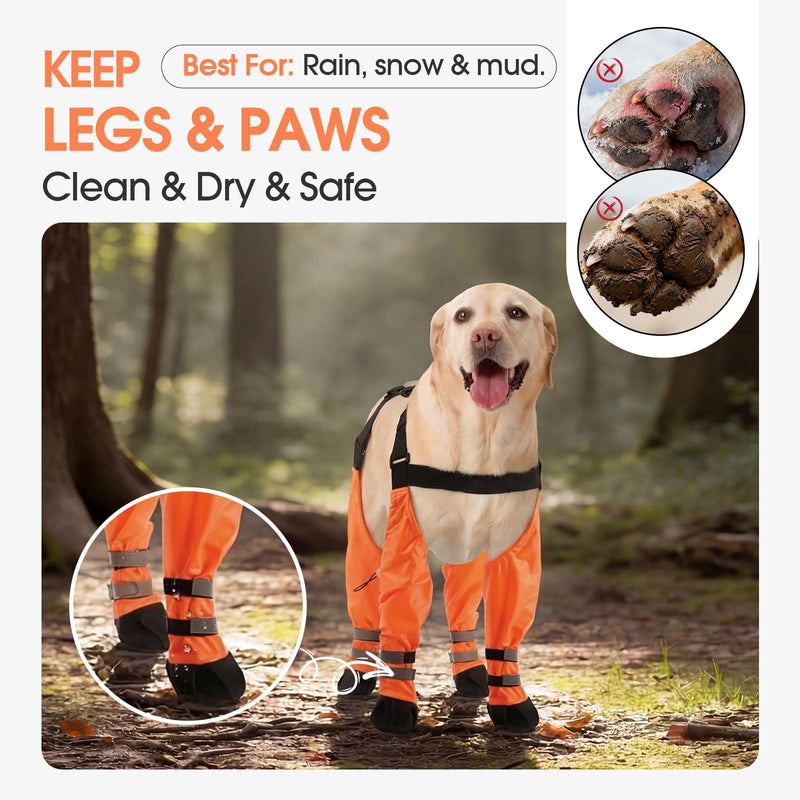 Pezluxe Dog Suspender Boots, Waterproof Anti-Slip Dog Rain Boots with Adjustable Strap for Small Medium Large Dogs, Reflective Paw Protector Pet Shoes for Outdoor Walking, Rain Snow Hiking, Orange, XS - PawsPlanet Australia