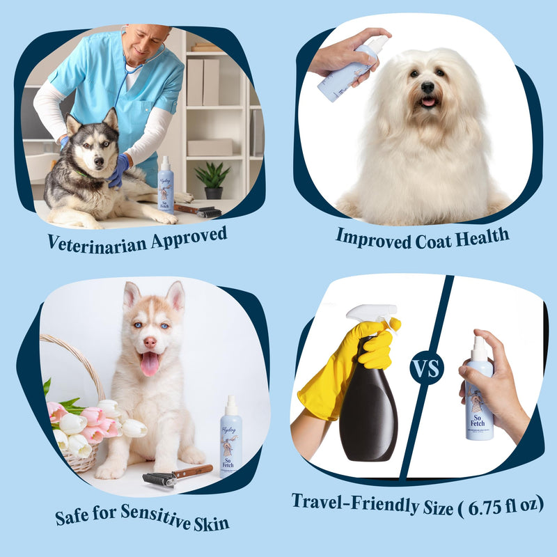 FlyDog Dog Detangler Spray with Dematting Comb for Dogs - Pet Hair Detangling Spray for Dogs & Cats, Dog Conditioner for Removes Tangle, Deodorizing and Grooming Detangler Spray + Premium Pet Grooming Rake