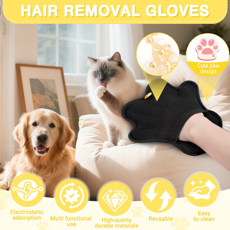 2PCS Pet Hair Removal Glove for Cats and Dogs,Upgrade Reusable Electrostatic Magic Brush Pet Hair Removal Grooming Gloves Tool for Furniture, Bed Sheets,Couch,Clothes,Carpet,Car Seat (2) 2 - PawsPlanet Australia