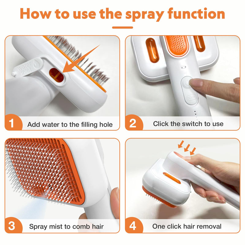 3-in-1 Cat Steam Brush with Mist Spray, Pet Grooming Deshedding Brush with One-Click Hair Release for Long & Short Hair Cats - PawsPlanet Australia