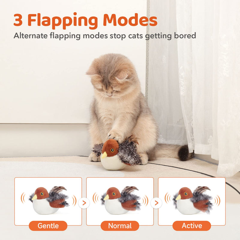 Potaroma Cat Toys Rechargeable Flapping Bird Sparrow, Lifelike Chirp Tweet, Touch Activated Kitten Toy Interactive Cat Exercise Toys for All Breeds Cat Kicker Catnip Toys 4.0 Inches - PawsPlanet Australia