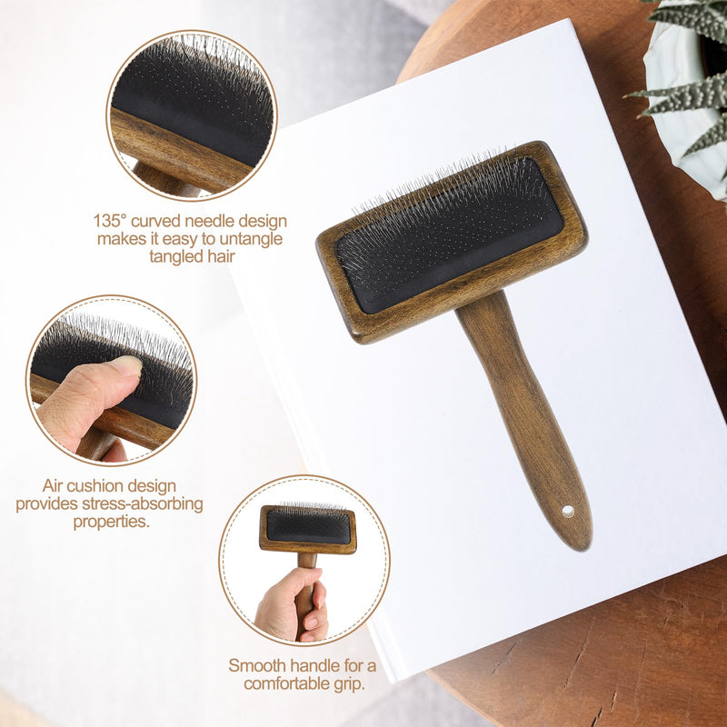 sourcing map 2 Pcs Wool Carder, Hand Carding Brush 2 Medium Wooden Pet Grooming Tool for Needle Felting Pet Grooming Weaving Craft Supplies, Black, Brown