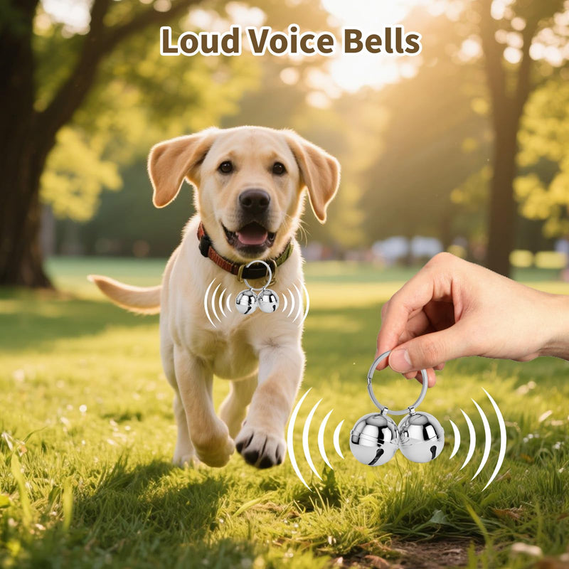 Dog Collar Bells, 2 Pack Extra Loud Dog & Cat Bells for Tracking & Safety, Stainless Steel Pet Tracker Training Bells for Small Medium Large Dogs & Cats (Silver) Silver - PawsPlanet Australia