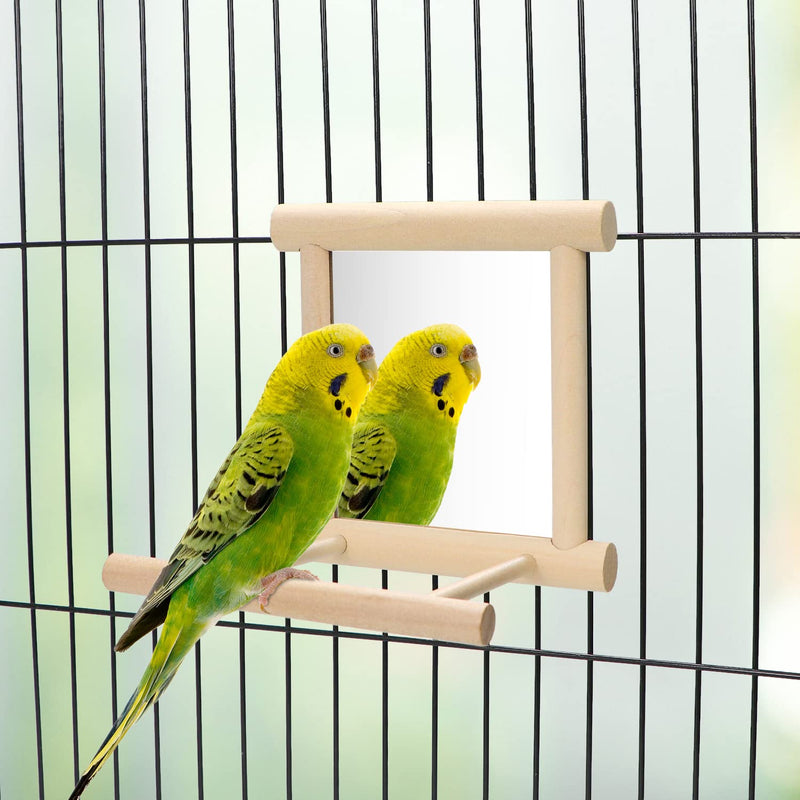 Bird Mirror with Perch Bird Toys for Parrots Budgies Parakeets Cockatiels Lovebirds Finches Canaries Wood color - PawsPlanet Australia