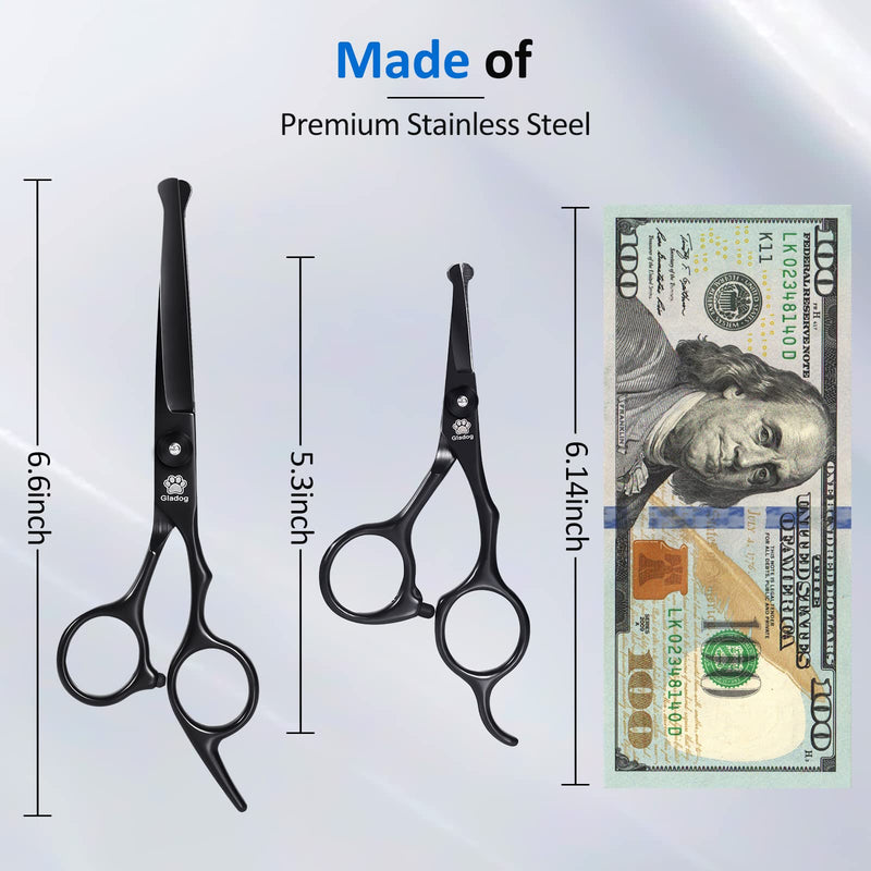 Dog Grooming Scissors Kit with Safety Round Tips, GLADOG Professional 6 in 1 Grooming Scissors for Dogs, Sharp and Heavy-duty Dog Grooming Shears for Dogs Cats Black - PawsPlanet Australia