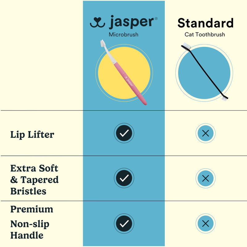 Jasper Microbrush Vet Approved Cat Toothbrush, Soft-Bristled Toothbrush Kit for Felines & Small Dogs, Non-Slip Handle with 2 Replaceable Tooth Brush Heads, Use with Cat Toothpaste, 2-Pack, Rose Pink Rose Pink 2 Pack