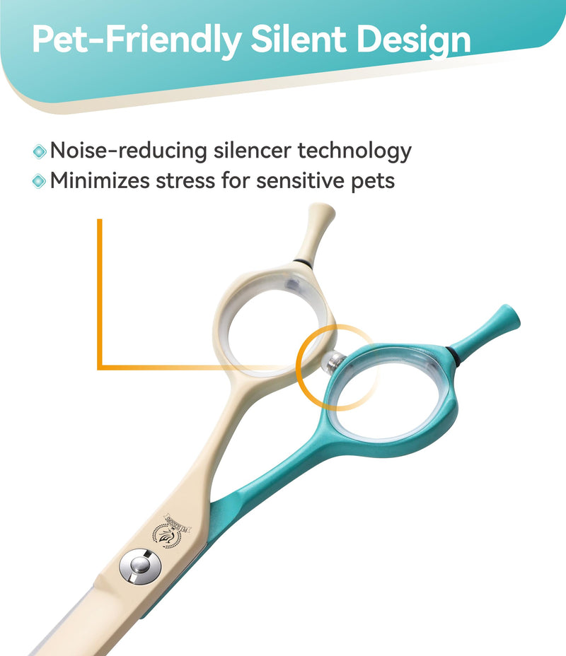 Fenice Peak Curved Dog Grooming Scissors with Coating 440C Stainless Steel, 7 inch Professional Curved Shears Dog Grooming，25 Degree of Curved Blade，Pet Shear for Trimming Face and Paws, Green & White 7" Green&white - PawsPlanet Australia