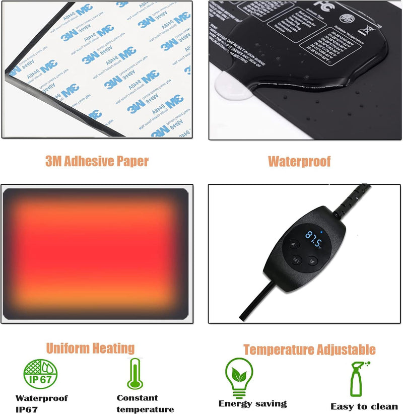 iPower Terrarium Reptile Heating Pad Under Tank Warmer Heater Mat with Digital Thermostat 4" x 7" & Control