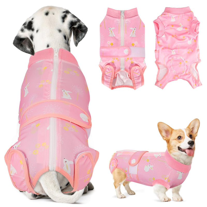 Lukovee Recovery Suit for Dogs, Zipper On Recovery Suit for Female Male Dog, Onesie Abdominal Wounds Cone E-Collar Alternative Prevent Licking Spay Recovery Suit (M, 2PI) A-Pink Medium