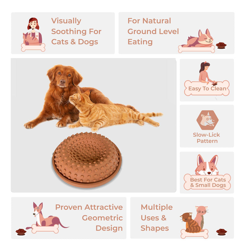 Lick-a-Bowl for Dogs and Cats, Cat Slow Feeder, Dog Lick Bowl with Lid, 3 Shape, Silicone Pet Licking Mat, XL Suction Cup for Spill Prevention - Raw Sienna - PawsPlanet Australia