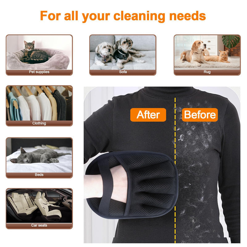 2Pcs Pet Hair Removal Glove for Cats & Dogs, with 2Pcs Toothbrush, Upgraded Five-Finger Electrostatic Pet Hair Gloves, Washable Reusable Pet Hair Remover Tool for Clothing, Couch, Carpet, Car Seat Black - PawsPlanet Australia