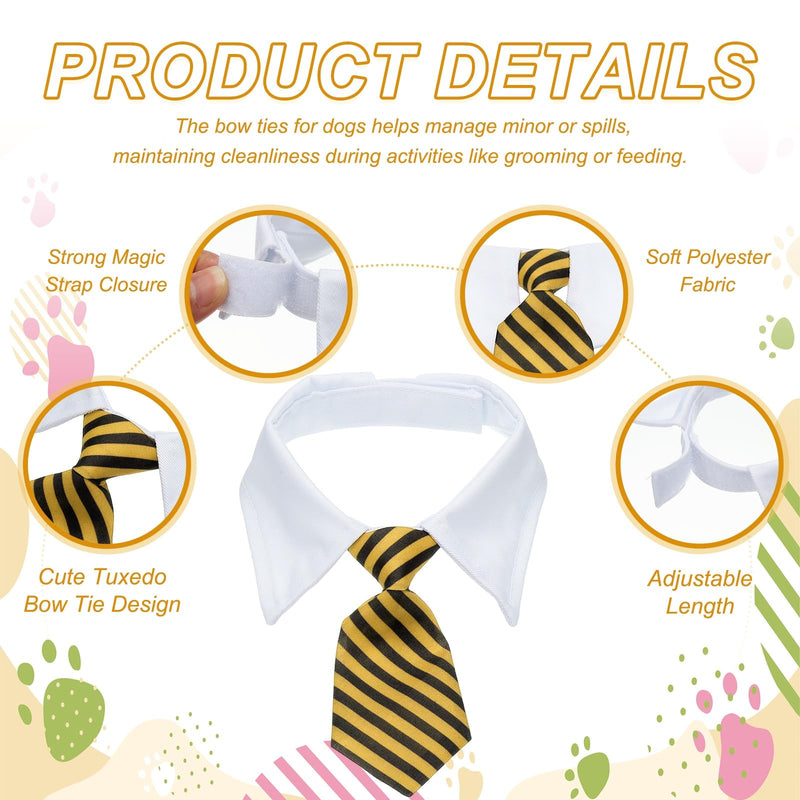 QUARKZMAN Cat Dog Tie with Collar Cute Tuxedo Bow Tie with Handmade Adjustable White Collar Formal Pet Cat Tie (Black & Yellow S) Suitable