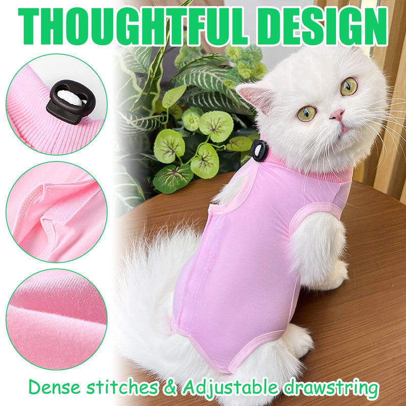 Cat Recovery Suit, Breathable Anti-Lick Cat Spay Bodysuit, Cone Alternative Post-Surgery Shirt for Abdominal Wounds, Soft Cotton Cats Surgery Clothes for Kittens & Adult, Size M (2-4KG Cats)