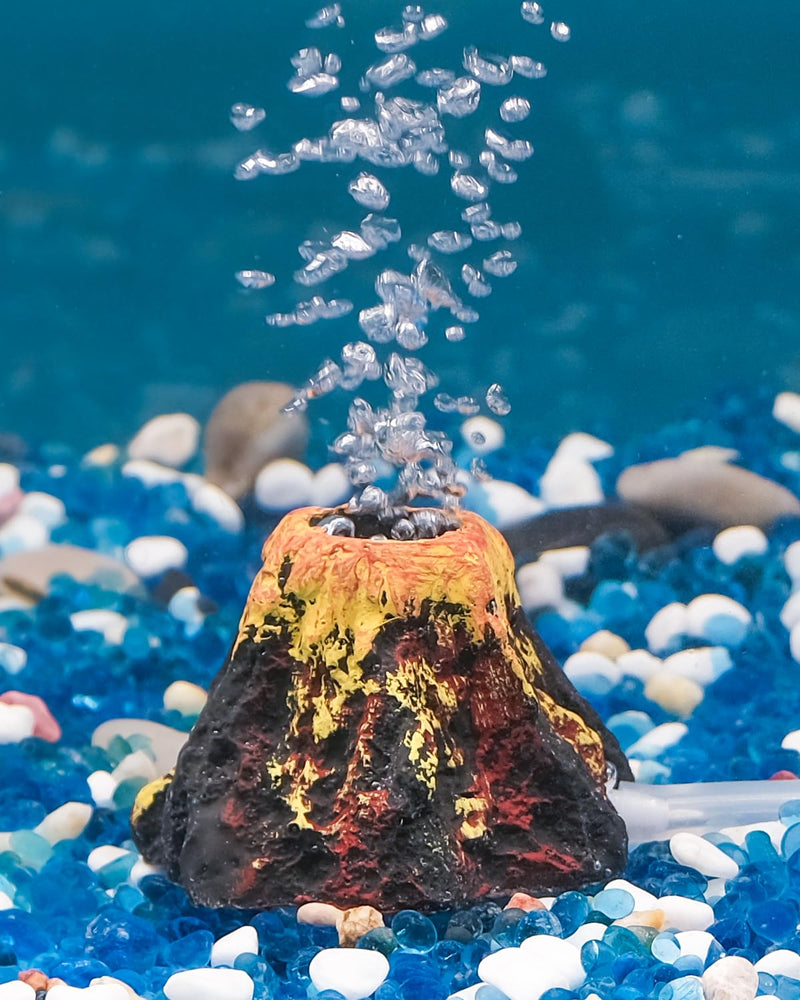 Uniclife Aquarium Volcano Ornament Kit, Fish Tank Decoration Mini Resin Volcanic Decor for Fish Tank Landscape Realistic Mountain with Air Stone Bubbler Airline Tubing Accessories for Oxygenation - PawsPlanet Australia